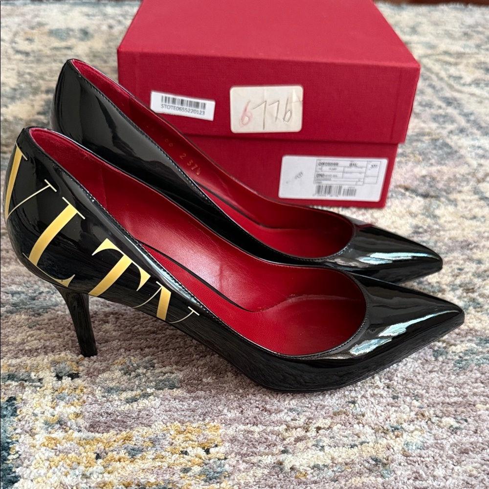 Valentino Garavani Black and White Patent Leather Heels